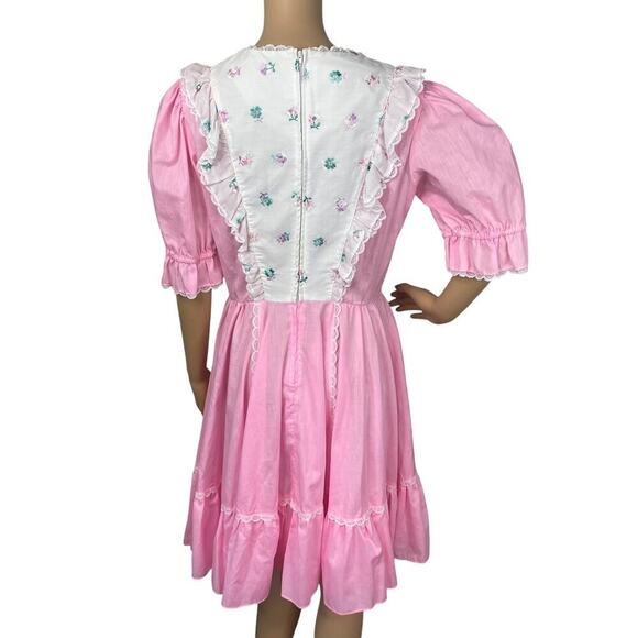 Vtg 60s Jeri Bee Pastel Pink Floral Embroidey Square Dance Dress SZ 10 - Picture 7 of 9